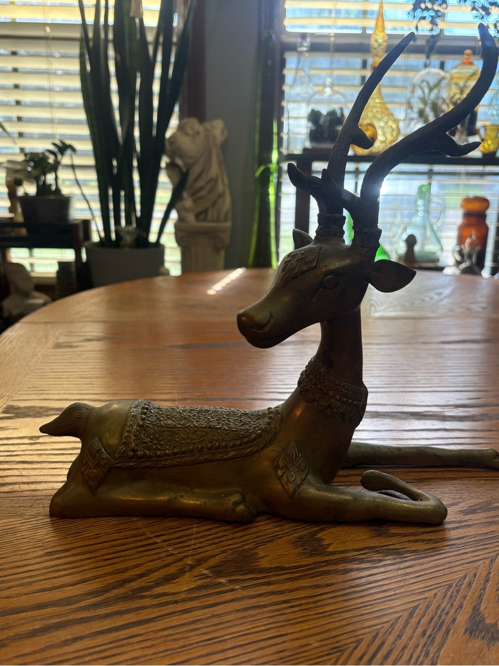 Vintage MCM Mid-Century Brass Stag Deer Reindeer Sculpture - 12”